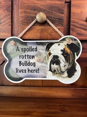 English Bulldog Bone-Shaped Hanging Sign